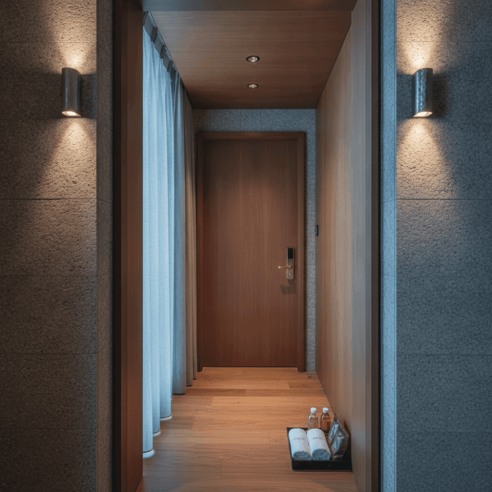 Entrée privative discrète d'une suite premium de love hôtel garantissant intimité totale