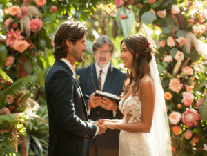 Cérémonie laïque de mariage avec décoration personnalisée et officiant