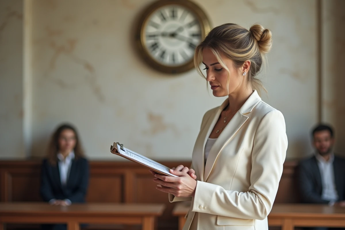 Coordinatrice de mariage consultant le planning dans la salle d'attente de la mairie, gestion du timing cérémonie civile