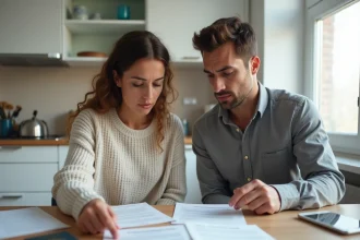Couple stressé examinant des documents administratifs pour leur mariage au Danemark