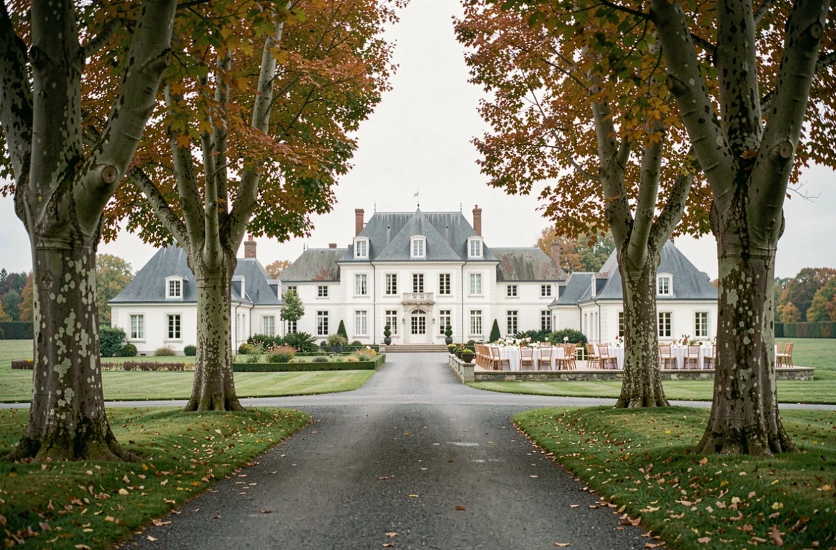 Domaine de la Brulaire en Vendée avec son allée de platanes et son parc verdoyant