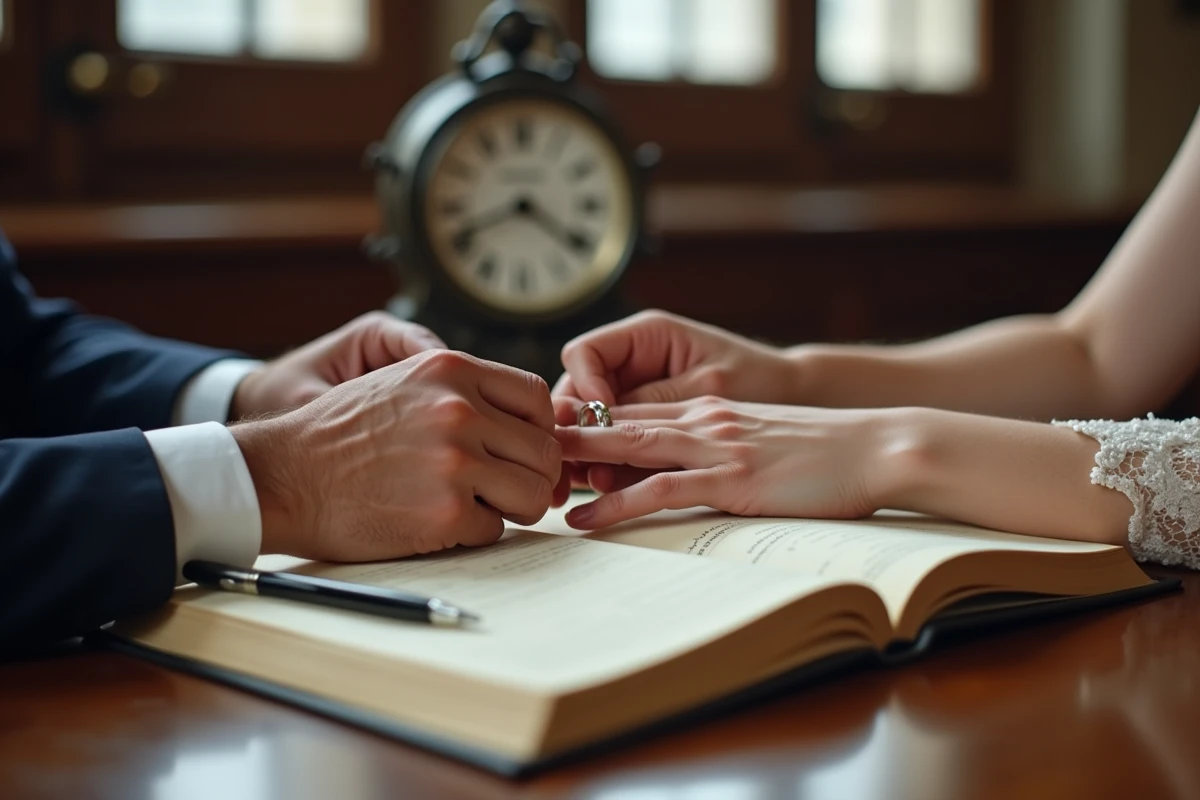 Échange des alliances lors de la cérémonie civile à la mairie, moment clé du mariage officiel