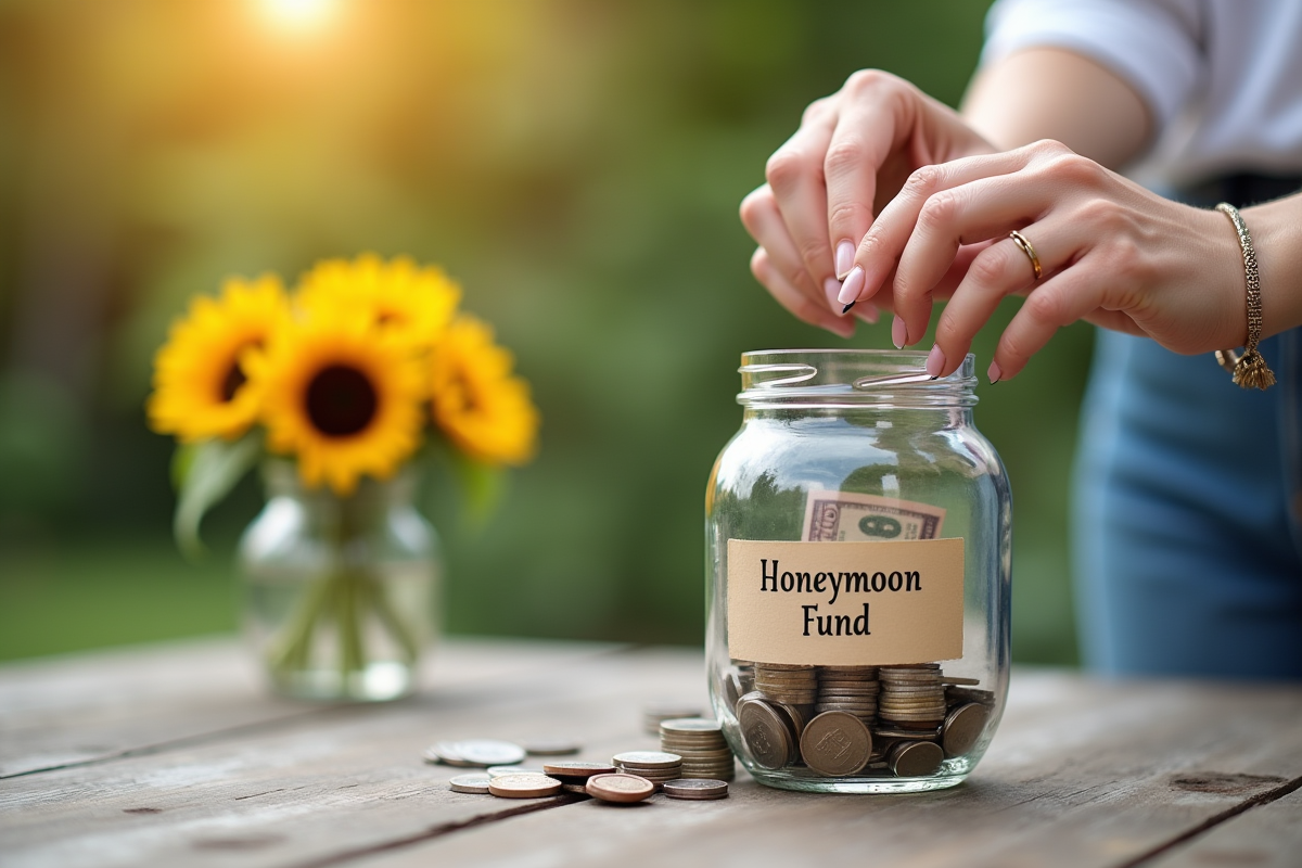 Femme déposant des pièces dans un pot de voyage