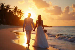 Nouveaux mariés profitant d'un moment romantique en lune de miel
