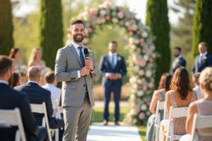 Maître de cérémonie captivant lors d'une cérémonie de mariage