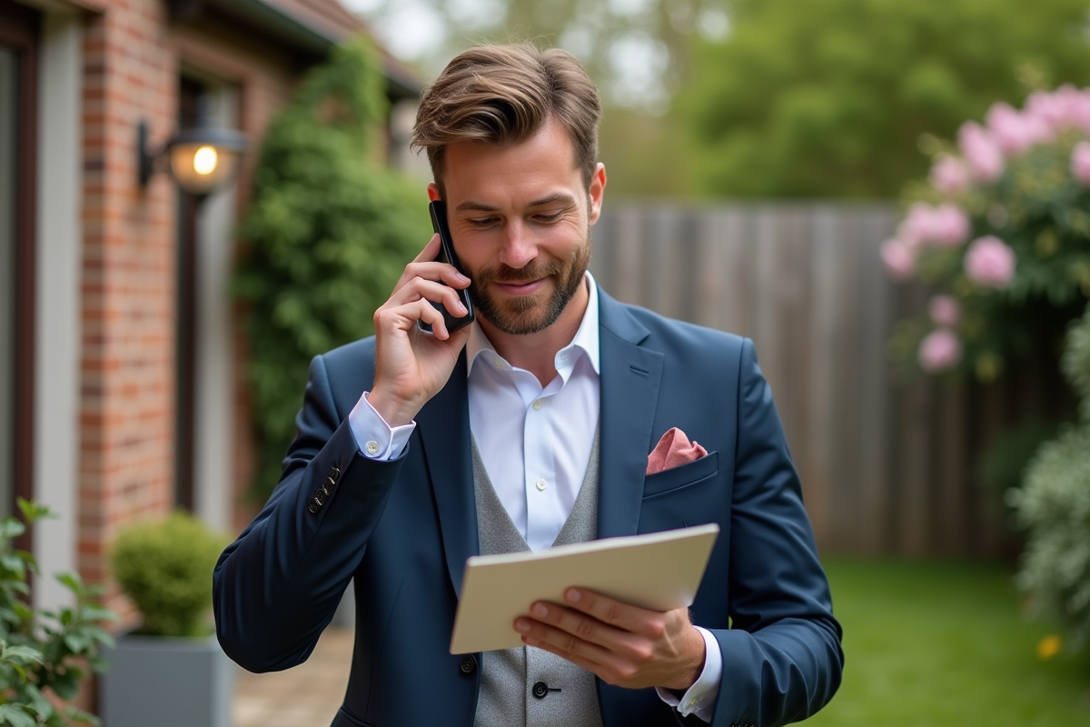 Homme en costume consulte une invitation de mariage à l