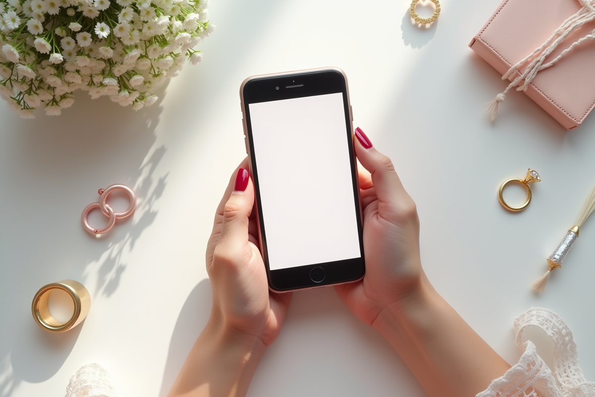 Invitation de mariage digitale sur smartphone avec accessoires