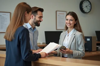 Jeune couple en mairie française lors de la signature