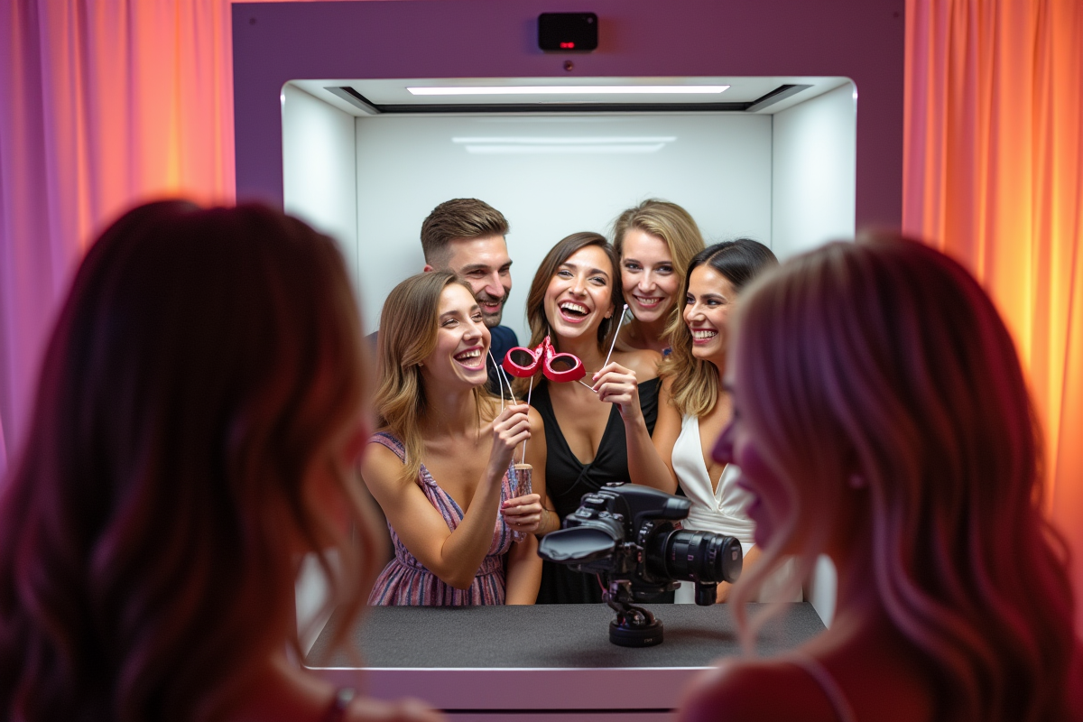 Photobooth mariage avec invités et accessoires amusants