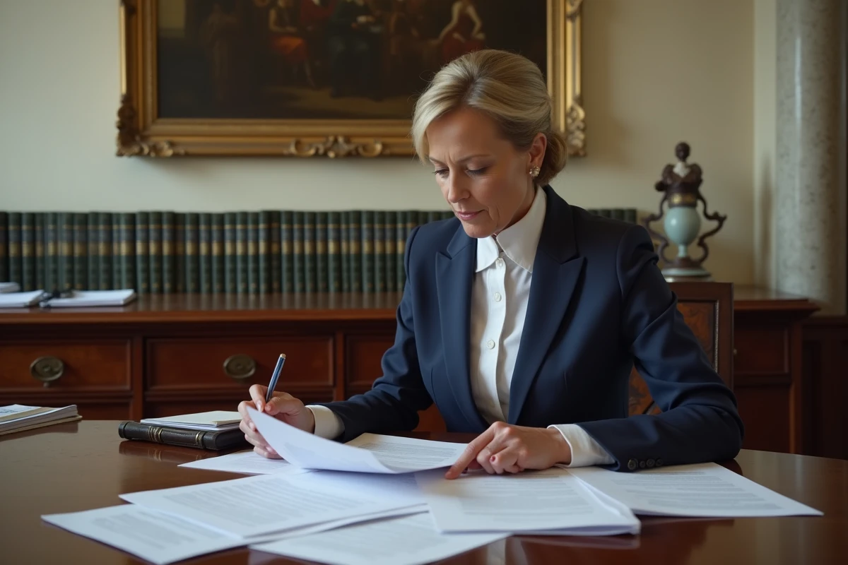 Secretaire traitant des documents de mariage dans une mairie