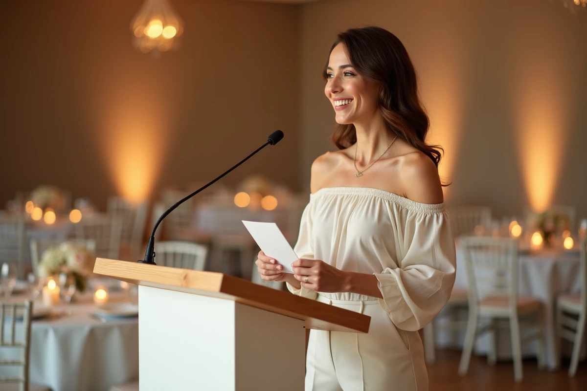 Témoin de mariage prononçant un discours surprise émouvant lors de la réception avec une carte à la main