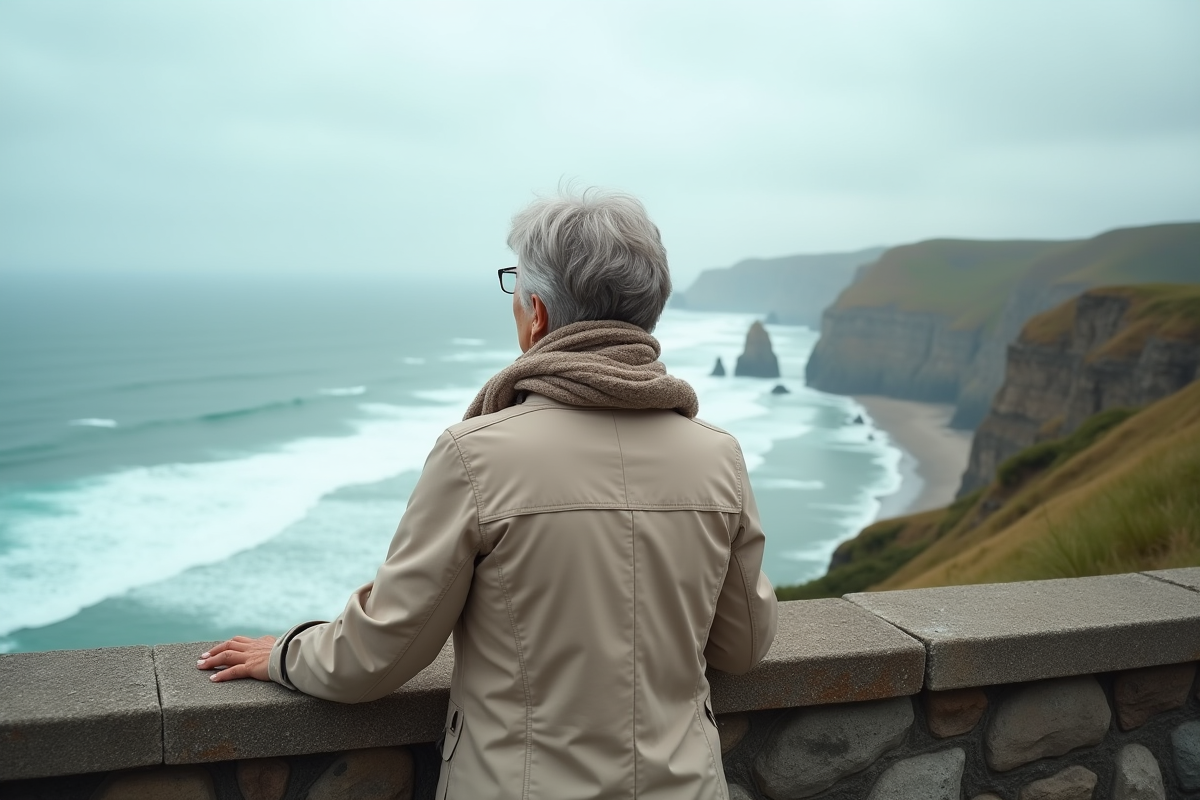 Femme contemplant la mer depuis un point de vue